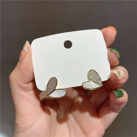 Cute White Crystal Heart Stone Stud Earrings for Women - Picture 7 of 8